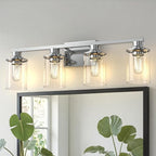 DORESshop 4-Light Vanity Light Fixtures, Chrome Bathroom Light Fixtures Over Mirror with Clear Glass Shade, Modern Vanity Lights for Living Room Bedroom
