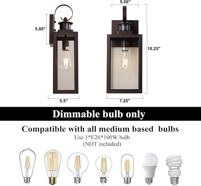 MICSIU 2 Pack Motion Sensor Outdoor Wall Lights Fixture, 18 Inch Oil Rubbed Bronze Dusk to Dawn Outdoor Lighting, Extra Large Exterior Wall Lights for House, Porch, Pathway, Patio