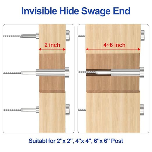 CKE 10 Pairs Invisible Cable Railing Kit, 1/8" Invisible Receiver and Swage Stud End Tensioner Terminal Hidden for 2"x2", 4"x4" Wood/Metal Post, T316 Stainless Steel Deck Cable Railing Hardware, CR31