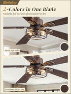 2 Pack Farmhouse 42 Inch Ceiling Fans with Lights, Industrial Caged Ceiling Fans for Bedroom Living Room, Double-Sided 5 Blades Rustic Ceiling Fan-Black Gold