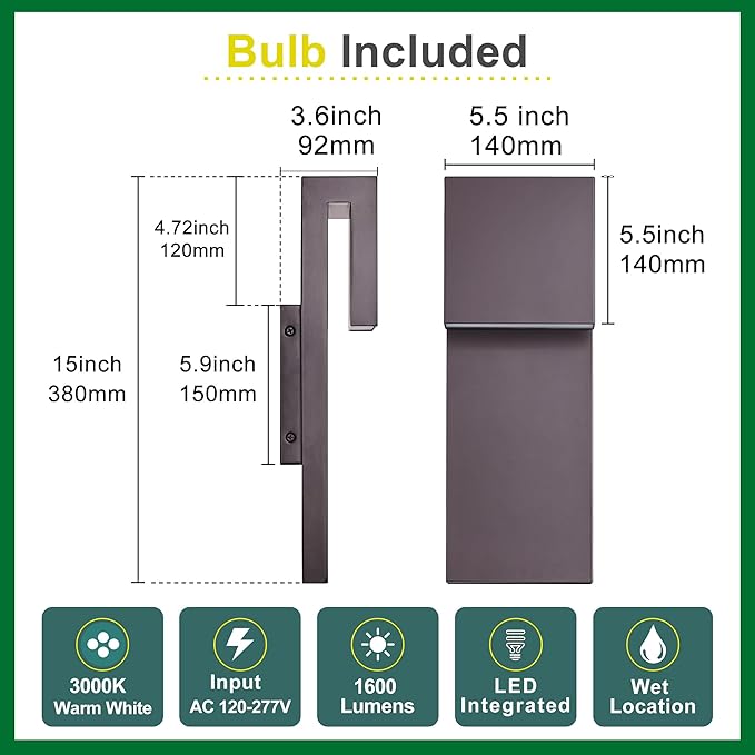 Outdoor Wall Lights Modern Exterior Lighting Fixtures, 3000K Integrated LED, Wall Sconce Lighting 2 Packs, Bronze Outside Wall Mount Lights for House Front Door Porch Garage Patio