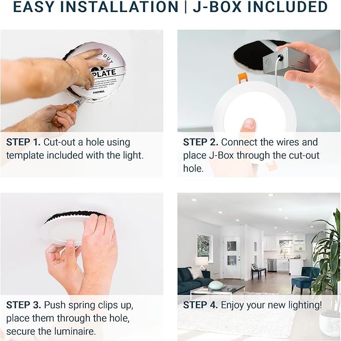 PARMIDA (6 Pack) 6 Inch Ultra-Thin LED Recessed Ceiling Light with Junction Box, 5CCT Color Selectable 2700K/3000K/3500K/4000K/5000K, 12W, Dimmable Canless Wafer Slim Panel Downlight, IC Rated, ETL
