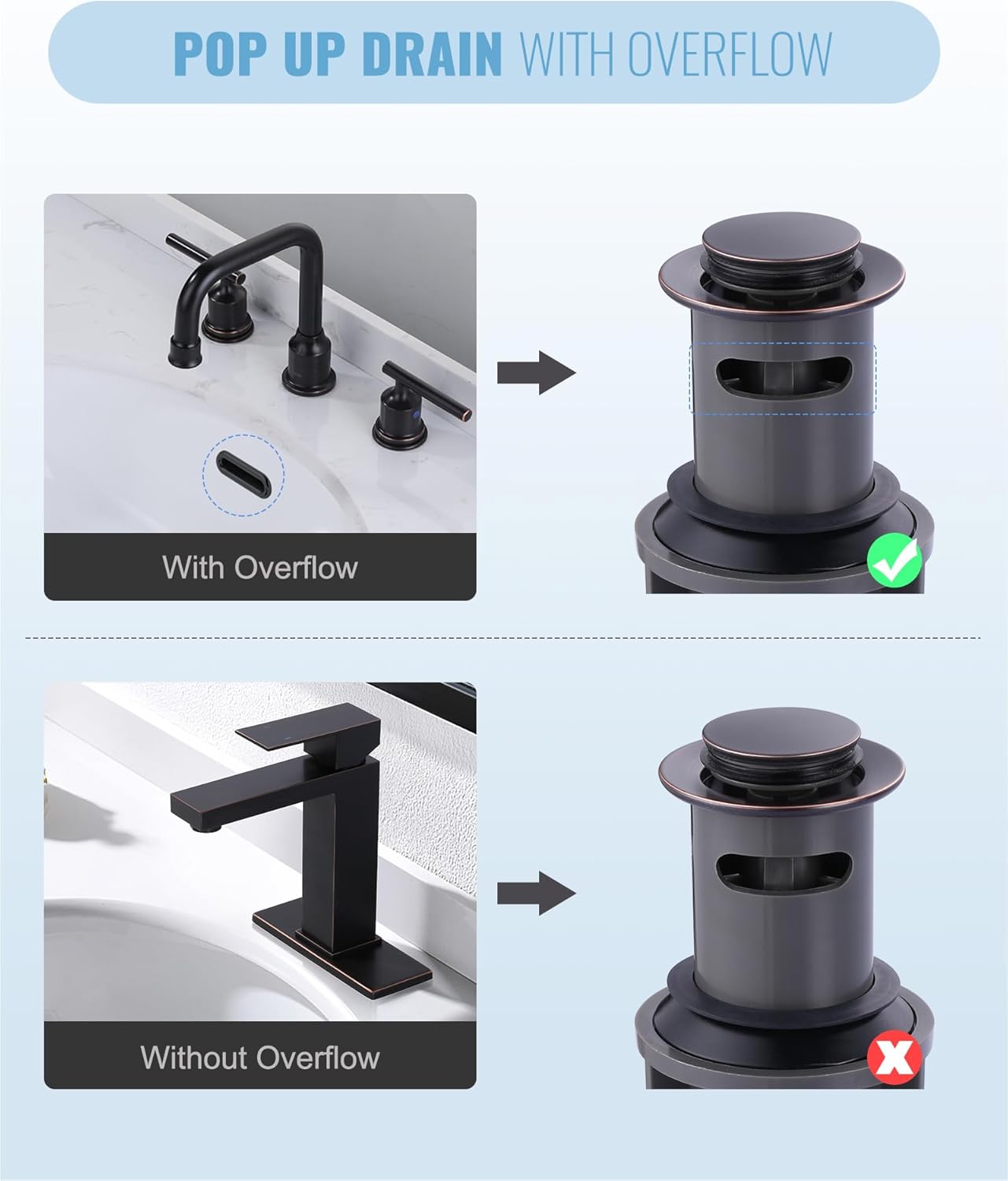 ALEASHA Bathroom Sink Drain with Overflow Vessel Sink Stopper,Pop Up Drain for Bathroom Sink Pop Up Drain Stopper for Hair Catcher,Oil Rubbed Bronze