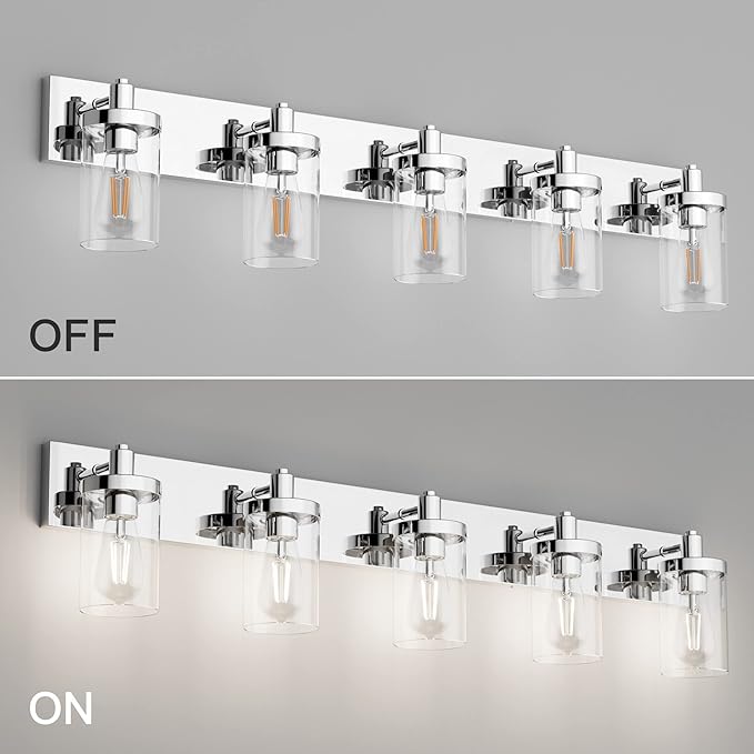 Aipsun Chrome Bathroom Light Fixtures 5 Light Vanity Wall Light with Clear Glass Shade