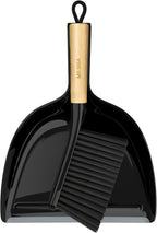 MR.SIGA Dustpan and Brush Set, Portable Cleaning Brush and Dustpan Combo with Bamboo Handle, Black, 1 Set