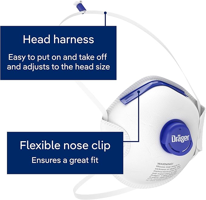 Dräger X-plore 1350 V Particulate Respirator with Exhalation Valve, 10 Pack, NIOSH-Certified Dust Mask