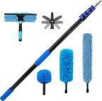 23FT High Reach Duster Cleaning Kit with Extension Pole, Ceiling Fan Cleaner Duster with 4-16.5 ft Telescoping Pole, 2 in 1 Squeegee for Window Cleaning, Spider Web Brush for Shower Glass Car Cleaning