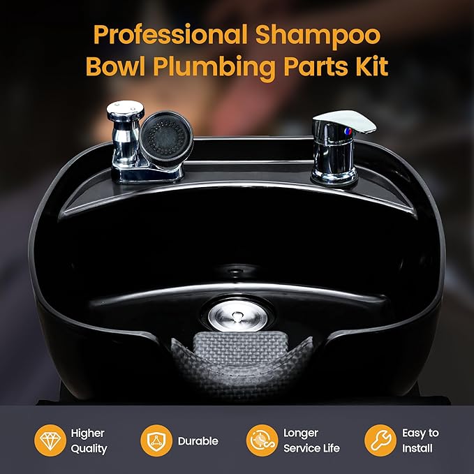 Salon Shampoo Bowl Faucet Vacuum Breaker Kit Spa Beauty Salon Shampoo Bowl Sink Hair Salon Bath Accessories Bathroom Hot Cold Faucet Spray Hose Replacement Set for Backwash Barber Chair