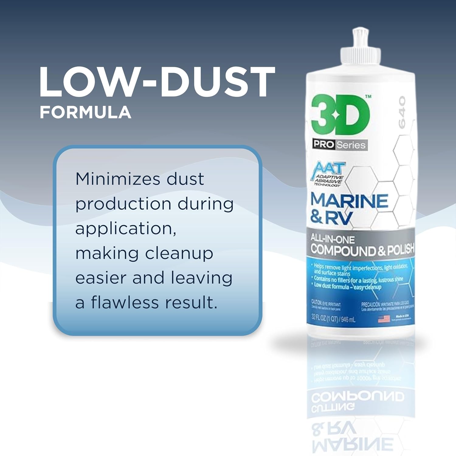 3D Marine & RV All-in-One Gel-Coat Compound & Polish – Removes Oxidation, Swirls, & P2000 Scratches, Deep Shine Wax Protection, No Fillers, 32oz