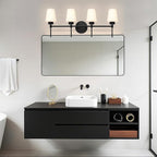 New Bathroom Vanity Light Fixtures 3 Lights Brushed Brass Glass Shade Modern Wall Bar Sconce Over Mirror (Brushed Black, 4T)