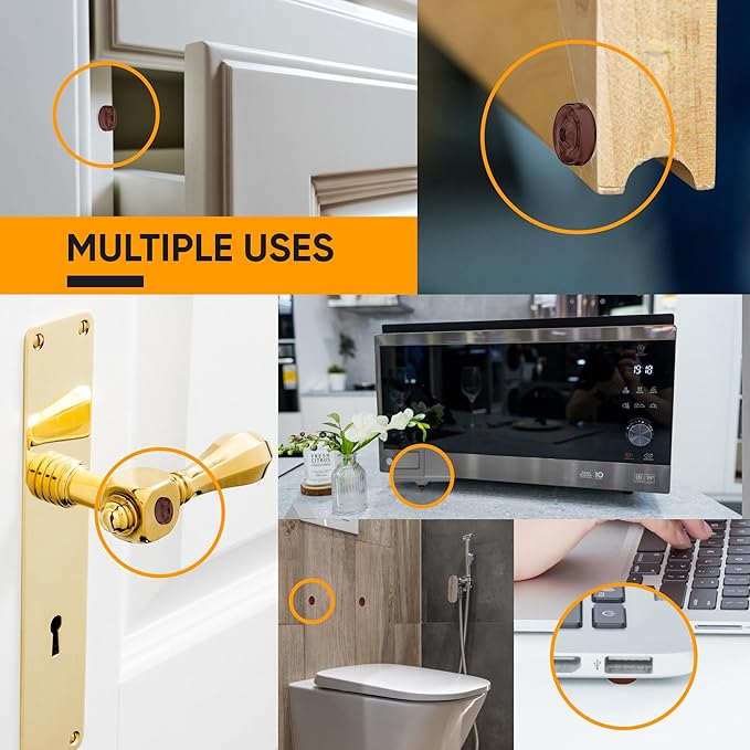 128 Self Adhesive Cabinet Door Bumpers – Sticky Brown Silicone Rubber Pads for Furniture Drawers, Kitchen Cabinets, Decor, Wall Protection – Vellax