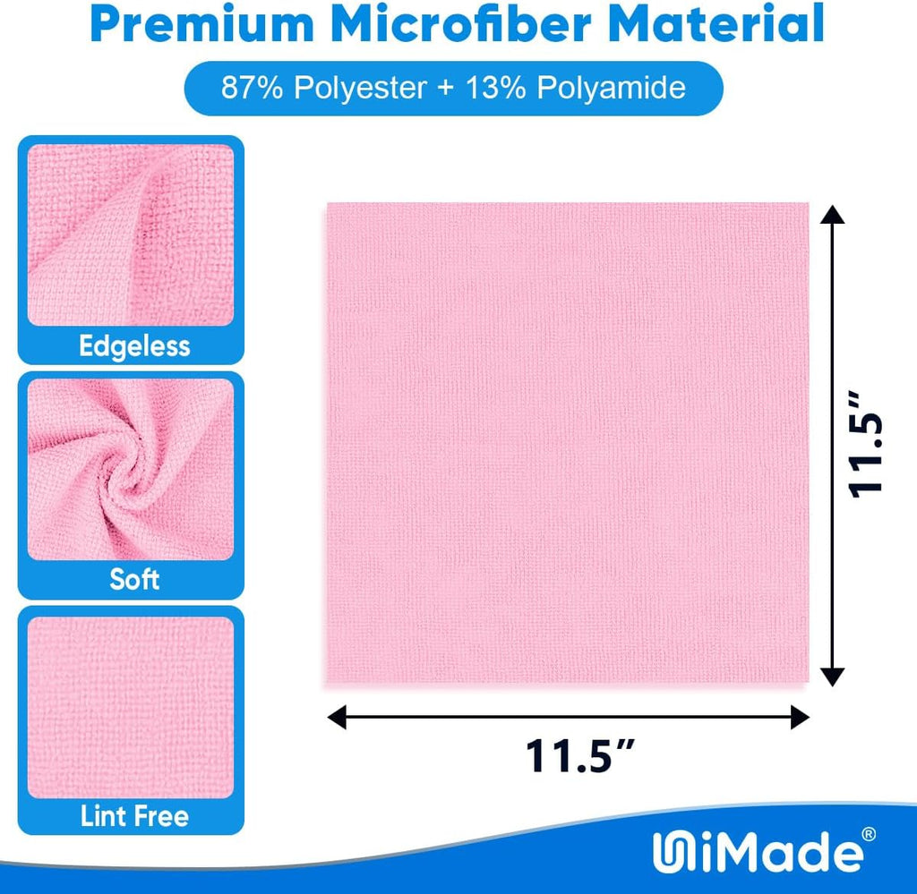 Shop Towel Rags, 10 Pack Reusable Shop Rags Bulk Microfiber Cleaning Cloth Lint Free Cleaning Towels for Car Kitchen Automotive Bar Mechanic Restaurant Garage, 11.5"x 11.5", Pink