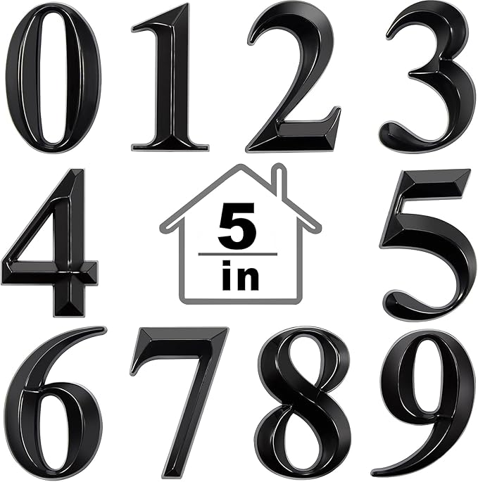 Jetec 10 Pcs House Numbers 3D Door Mailbox Numbers 0-9 Self Adhesive House Door Street Address Stickers for, Apartment, Office, Hotel Room, Mailbox Signs(5 x 3.15 Inches,Black)