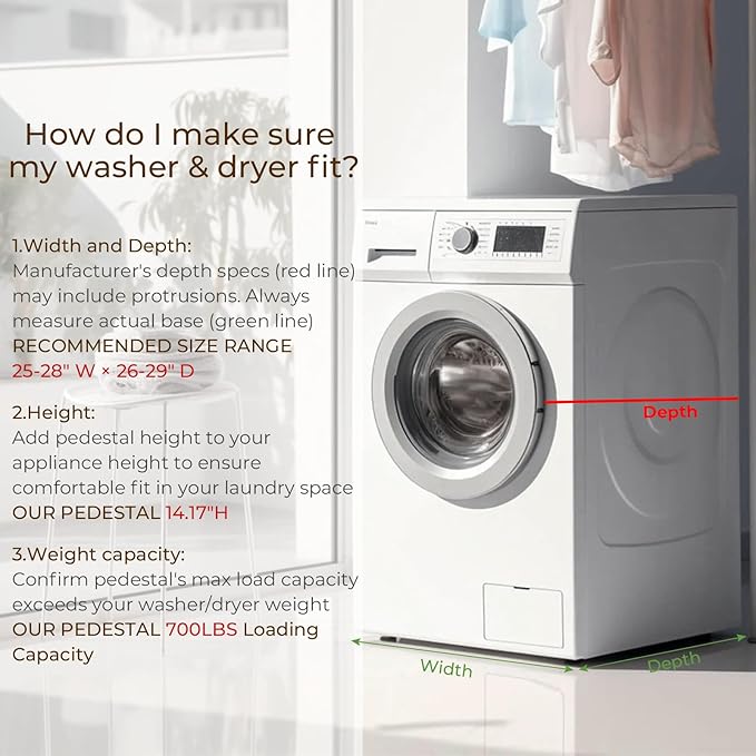 SKM 2 Pack Laundry Pedestals with Drawer - 28" Washer and Dryer Stand, Steel Washing Machine Raiser for Elevation, 14.3 Inches Height, White