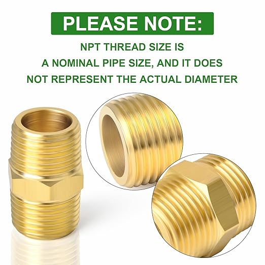 TAISHER 8PCS Brass Pipe Fitting, Reducer Adapter, Hex Nipple, 1/2-Inch Male Pipe x 1/2-Inch Male Pipe