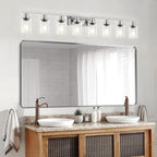 52inch Brushed Nickel Vanity Light Fixtures, 8 Light Brushed Nickel Bathroom Vanity Lights Over Mirror, Matte Nickel Modern Bathroom Wall Lighting for Mirror Bedroom,Living Room