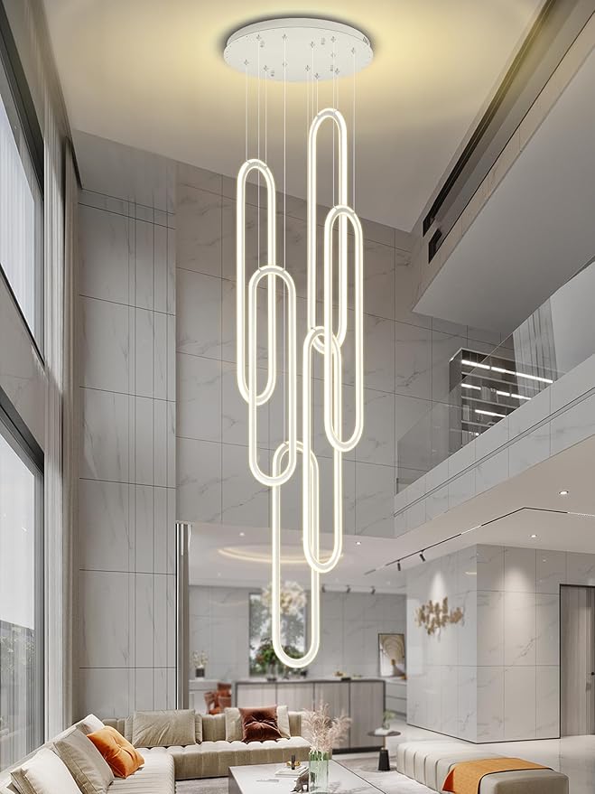 Flashing God H138 Modern Chandelier 6-Rings Large Chandelier for High Ceiling Led Dimmable Ring Pendant Lighting Chrome Contemporary Chandeliers for Villa Foyer Entrance Living Room