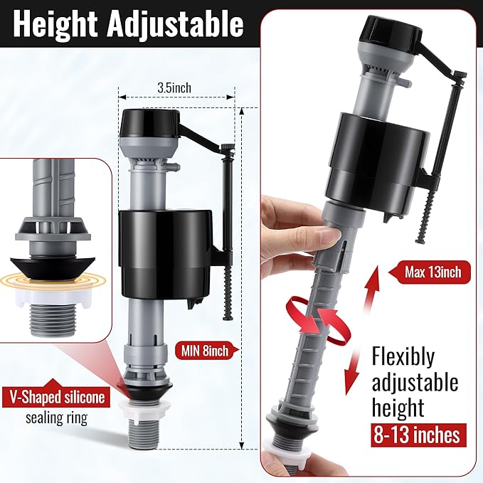 Toilet Flusher Replacement Kit, 2-Inch Toilet Flusher Repair Kit Include Adjustable Fill Valve with Flapper, Flush Handle Lever, Gasket and Bolts, Anti-Siphon Repair Parts Inside Tank(2 Set)