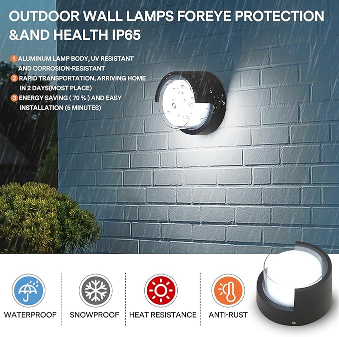 Patio Wall Light 4 Pack 12W Outside Wall sconces 6500K Cold Lights Outdoor Wall Light Modern Wall Porch Light Outdoor Light Fixture