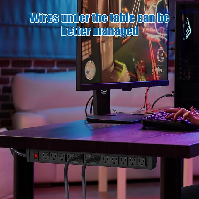 HHSOET Rotating Mountable Power Strip, 12 Outlet Wall Mount Surge Protector, Metal Heavy Duty and Versatile Outlet Strip, Stylish Appearance, Sturdy and Durable, 50ft Power Cord.(Black)