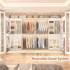 5FT Small Closet System with Drawers, 60" Closet Organizer System with Reversible Hanging Shelving, Closet Systems for Small/Walk-in Closets, White
