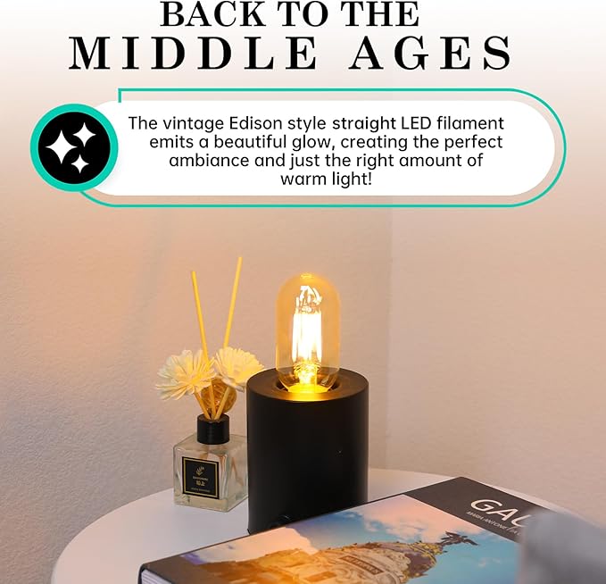 AMDTU LED Edison Bulbs 40 watt Dimmable, Straight Filament Vintage 4W E26 Bulb 40W Equivalent, Warm Yellow 2200K E26 Edison Bulb,T45 Amber Glass Tubular Light Bulbs, AC120V, 400LM, UL Listed, 4 Pack