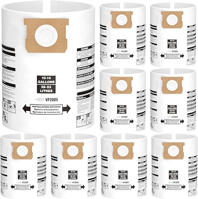 8PCS 10-14 Gallon Vacuum Bags for Shop Vac Bags, Disposable Wet Dry Vaccum Collection Bags Replace Part Type I #90672 9067200, Type F #90662 9066200 9066233, VF2005 (White)
