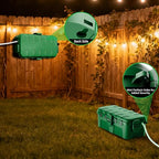 QUOBAS 2 Pack Outdoor Waterproof Electrical Box with 6 Cable Ports, IP54 Weatherproof Heavy-Duty Extension Cord Cover for Power Strips, Garden Power Tools, Holiday Lights, Green