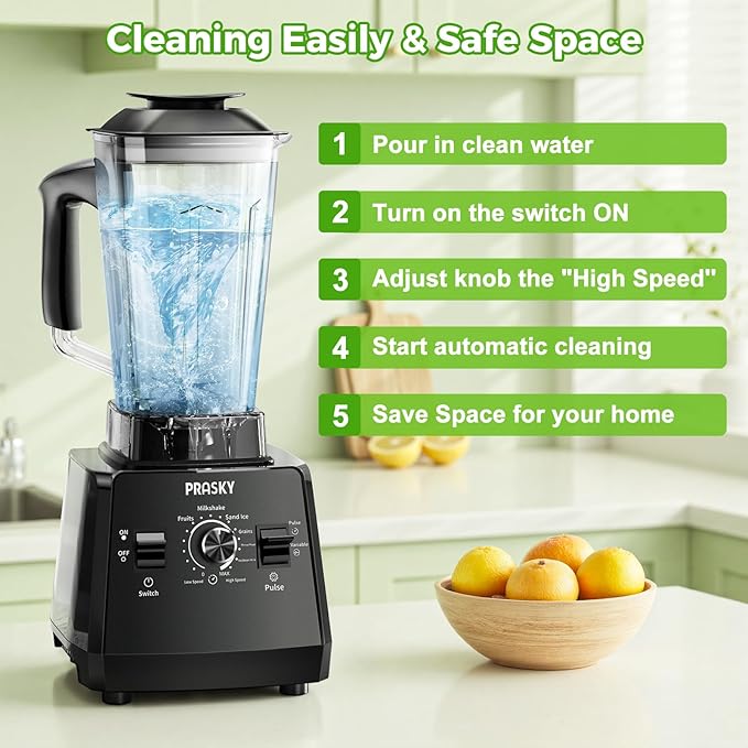 Blender, Smoothie Blenders, PRASKY Max.2400Watts/1000Watts Kitchen Blender and Grinder Combo 25000RPM Powerful Kitchen 68oz BPA Free 2 Containers Countertop Blenders Ice Crushing