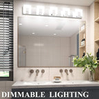 Aipsun Modern 5-Light LED Vanity Light - Dimmable Chrome Bathroom Wall Light Over Mirror (White Light)