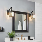 Wall Sconces, Set of 2 Black Crystal Vanity Lights, Modern Wall Lamp for Bathroom, Hallway, and Makeup, Easy Installation