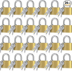 24 Pcs Solid Brass Keyed Padlock, Small Yellow Gym Lock, Strong Padlock with Same Key for Luggage Toolbox (20mm)