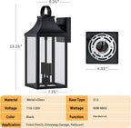 15" Black Outdoor Wall Lantern 2-Light, Outside Modern Wall Sconce Light Fixture, Industrial Porch Light Wall Mount with E12 Sockets, Waterproof Exterior Lamp Lighting, Black