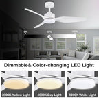 48 Inch Smart Ceiling Fans with Lights Remote Control,Dimmable LED Light,Outdoor Indoor Modern Ceiling Fan,Quiet DC Motor,WIFI Alexa App Workable,Matte White for Bedroom Living Room Patio