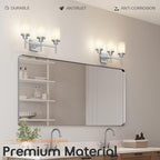 Bathrom Light Fixtures Brushed Nickel 3-Light with White Frosted Glass Shade, Modern Wall Lamps Over Mirror for Bath Washroom Living Room T001BR-L3