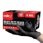 Heavy Duty 6 Mil Black Nitrile Gloves - Disposable, Latex & Powder Free | Mechanic, Food Prep & Tattoo | Rubber Gloves for Cooking, Cleaning & Household | Pack of (100)