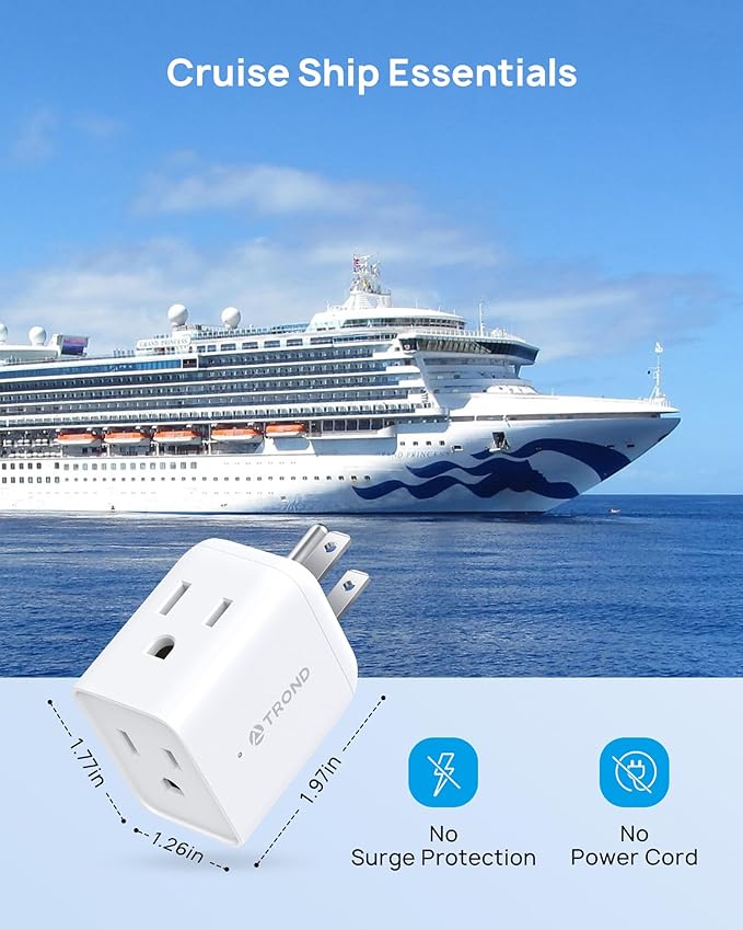 TROND Multi Plug Wall Outlet Extender - 2 Pack Electrical 3 Way Plug Extension Outlet Splitter Adapter, Small Multiple Wall Expander for Home Office Dorm Room Cruise Ship Travel Essentials, White