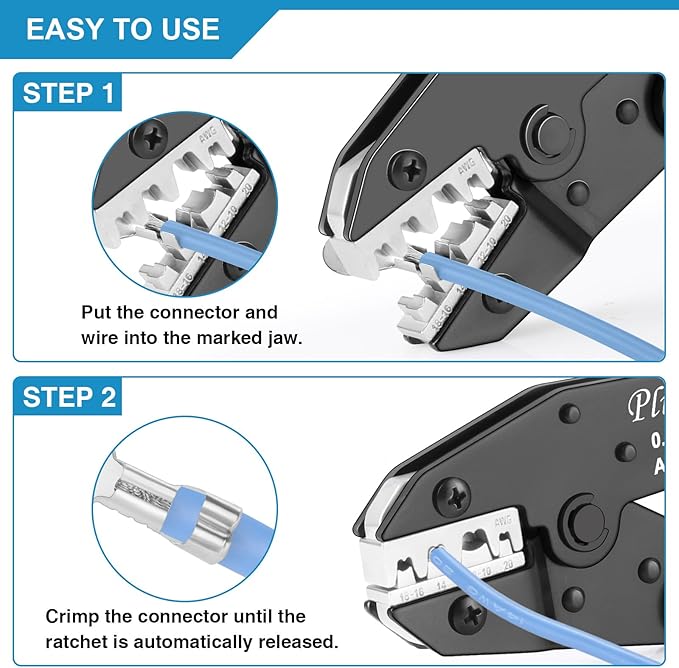 Crimping Tool for Non-Insulated Open Barrel Terminals & Receptacles AWG 20-10, Ratcheting Wire Crimper Tool - Crimping Pliers - Electrical Crimping Tool