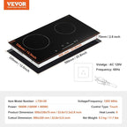 VEVOR Electric Radiant Cooktop, 24in 2 Burners Built-in Electric Stove Top, 1800W Ceramic Top Cooktop with Glass Panel, Touch Control, 9 Heat Level, Residual Heat Indicator,Timer, Child Lock, 120V