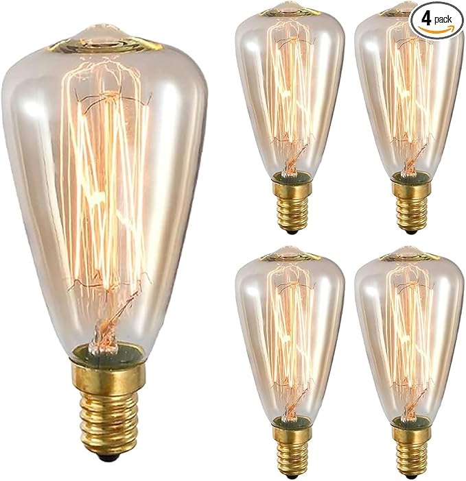 E14 25W Vintage Edison ST48 Squirrel Cage Filament Light Bulb - Dimmable Tear Drop Antique Candelabra Incandescent for Home Decorative, 2300K Amber Warm, AC120V, 4 Pack