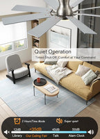 52 inch Ceiling Fan with Light, 6 Speeds Reversible Low Profile Ceiling Fan with Light and Remote/APP Control, 3 Color Temp+Dimmable RGB, 8 Blades, Flush Mount Quiet Ceiling Fans, Nickel