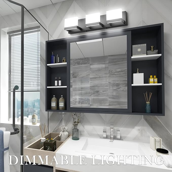 Tipace 3 Lights Black Dimmable LED Vanity Light for Bathroom Up and Down Black Modern Bathroom Wall Light Fixtures Over Mirror(White Light 6000K)