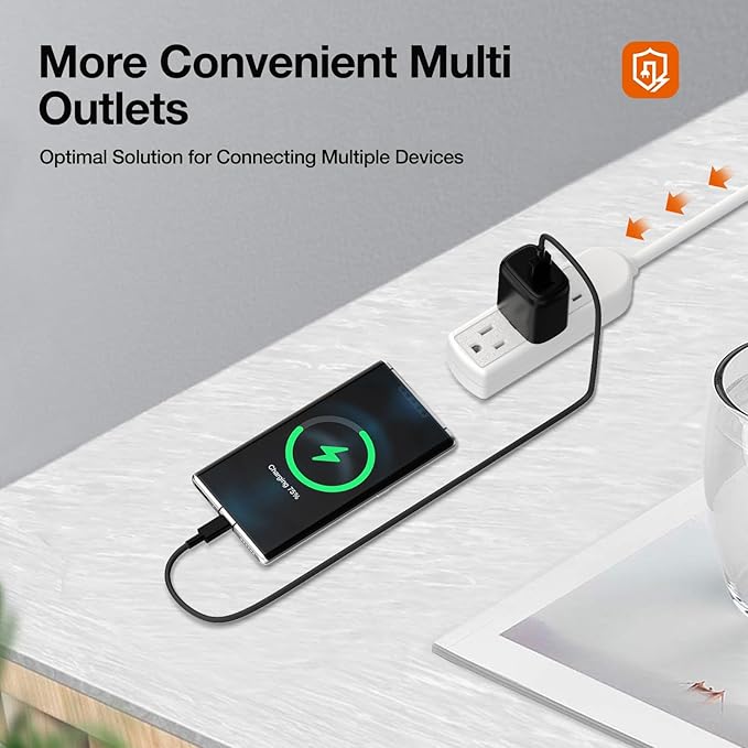 2-Pack Power Strip 3 Prong Outlet - Slim White 3 Grounded Outlets 1ft Heavy Duty Extension Power Cord Power Strip Ideal for Computer/Phone/Home/Office (13A/125V/1625W/ETL Listed)