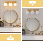 3 Light Modern Bathroom Light Fixtures Over Mirror, Brass Finish Vanity Lights for Bathroom Wall Sconces with Milky White Glass Shades, E26 Socket (Bulbs Not Included)
