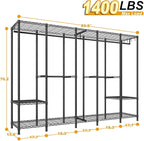 Ulif H50 Extra Large Clothes Rack, Heavy Duty Garment Rack, Freestanding Portable Closet, Clothing Racks for Hanging Clothes, Wardrobe Closet 89.8'' W x 15.8" D x 76.4" H, Max Load 1400 Lbs, Black