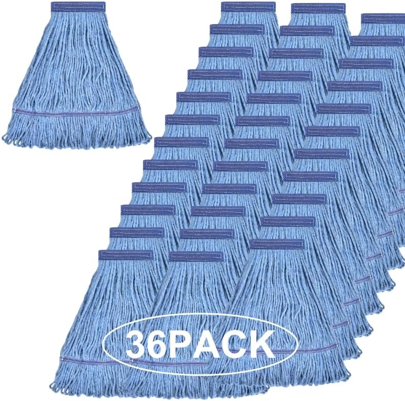 Matthew Cleaning Heavy Duty Mop Head Commercial Grade Replacement for General and Floor Cleaning, Wet Industrial Blue Cotton Looped End String Head Refills (Case of 36) Blue