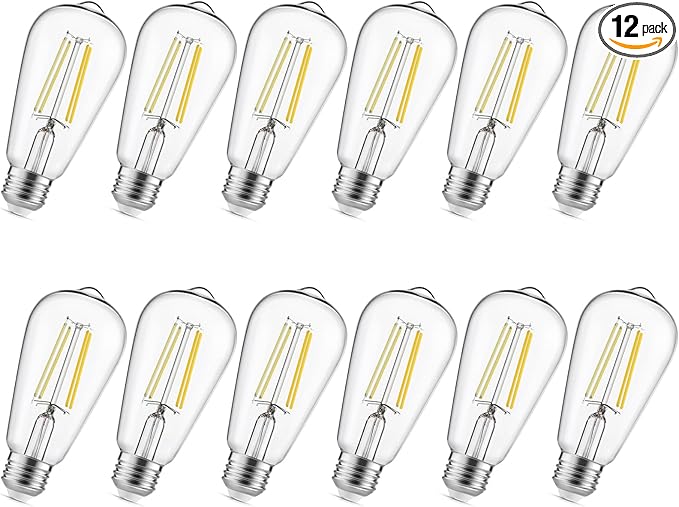LED Edison Light Bulbs, 12Pcs Vintage 6 Watt, Equivalent 60W Incandescent Light Bulbs, E26 Medium Base Dimmable Decorative Antique Filament Light Bulbs with 90+ CRI, Cool White 4000K
