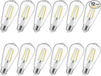 LED Edison Light Bulbs, 12Pcs Vintage 6 Watt, Equivalent 60W Incandescent Light Bulbs, E26 Medium Base Dimmable Decorative Antique Filament Light Bulbs with 90+ CRI, Cool White 4000K