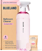 BLUELAND Bathroom Cleaner, Starter Set, Eucalyptus Mint Scent, Spray Bottle with 4 Refill Tablets, Eco-Friendly Cleaning Supplies, 4 x 24 Fl oz