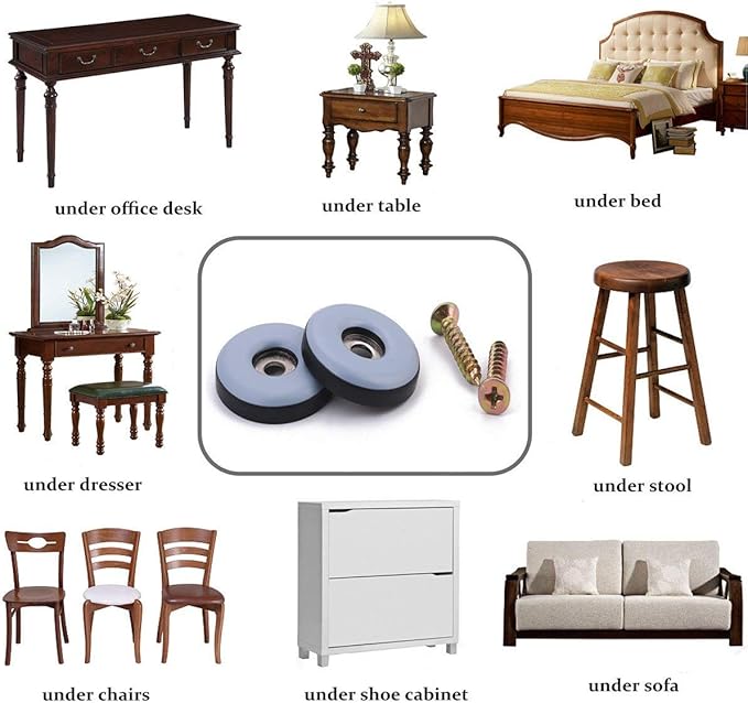 1-1/2" Screw on Furniture Sliders-Furnigear Heavy Duty PTFE (Teflon) Chair Leg Slides Glides Move Your Furniture Easy & Safely - Best Floor Protector(Grayish Blue-40pack)